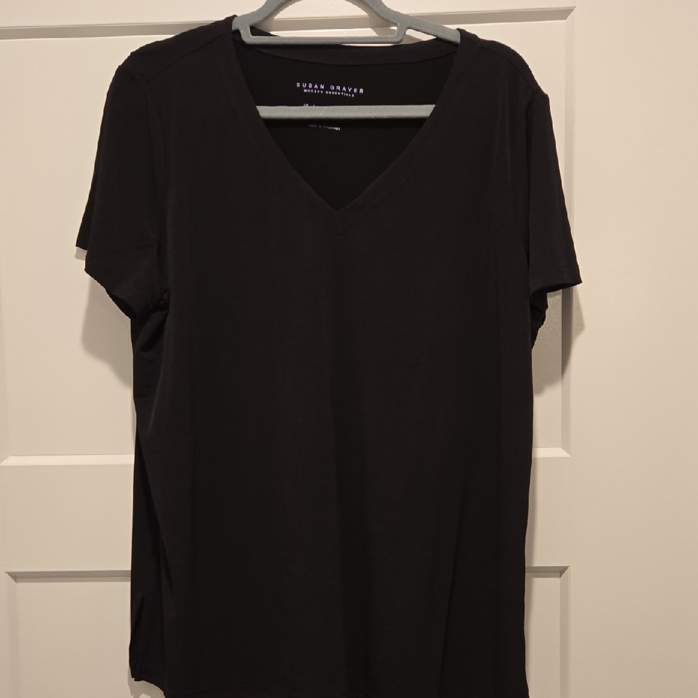 Susan Graver Black V-Neck Top